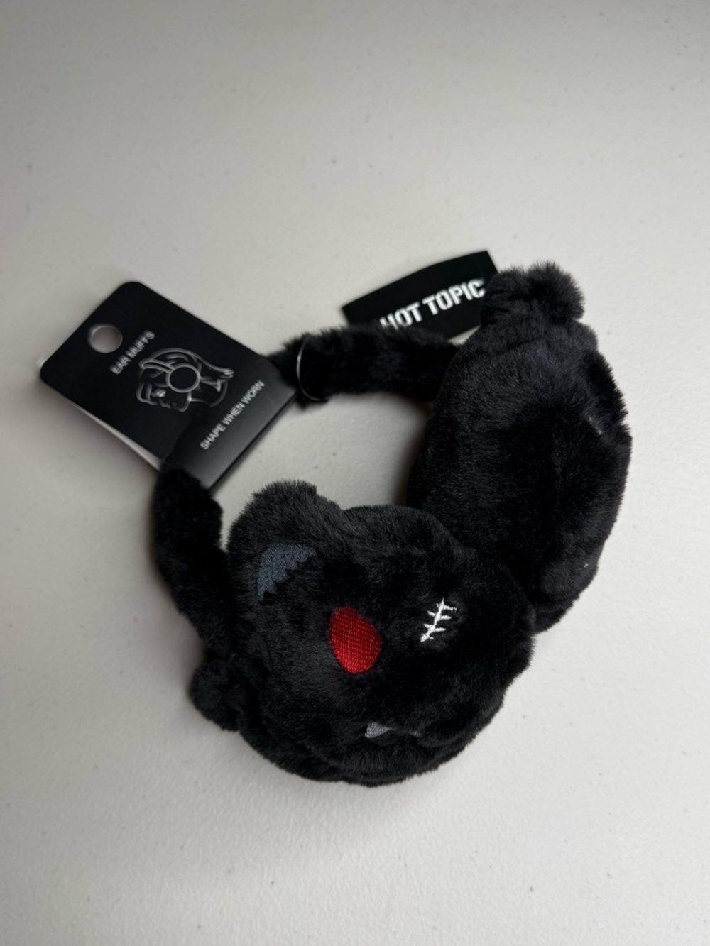 Hot Topic Creepy Bear Plush Earmuffs Black Gothic Emo Winter Cute
